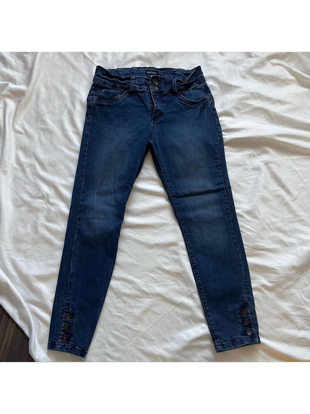 Suko Jeans Stretch Skinny Jeggings Button Hem Ankle Size 8